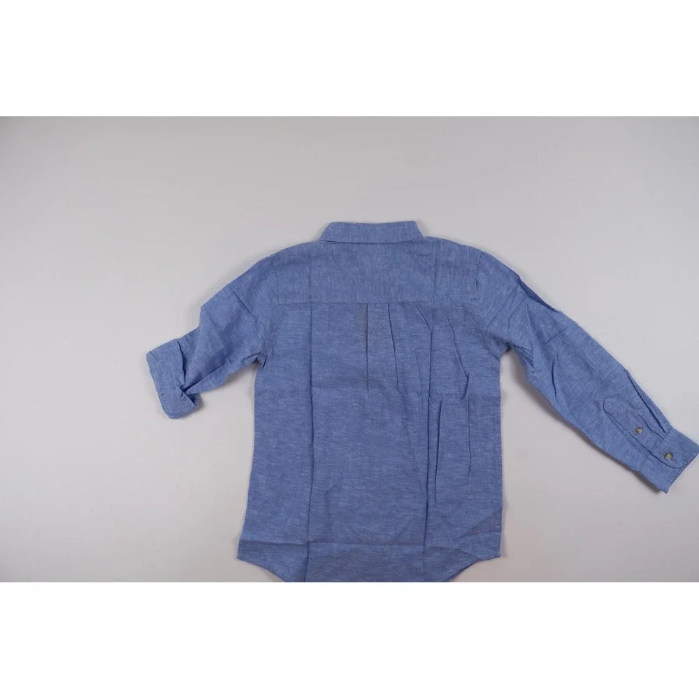 Gymboree Boys Button Down Shirt Blue Solid Size 8 Linen Blend NWT